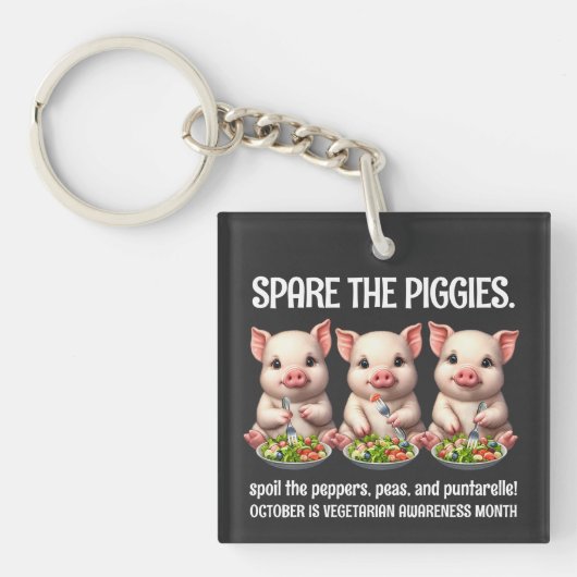 Schattigee Spare de Piggies Eten Salades Sleutelhanger (Voorkant)