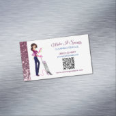 Schattigee Sparkle Maid Cleaning Service QR-code Magnetisch Visitekaartje (Voorbeeld)