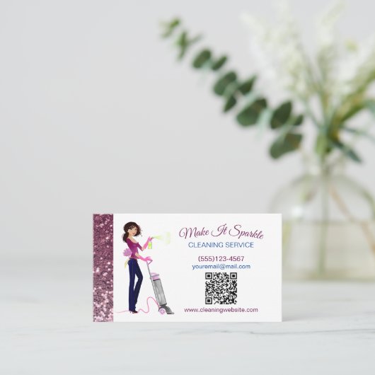 Schattigee Sparkle Maid Cleaning Service QR-code Visitekaartje (Staand voorkant)