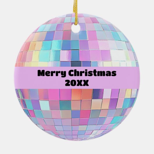 Schattigee Sparkly Pink & Rainbow Disco Ball Chris Keramisch Ornament (Achterkant)