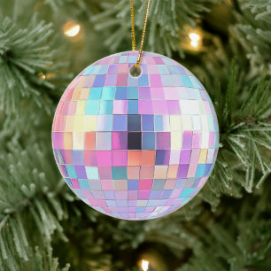 Schattigee Sparkly Pink & Rainbow Disco Ball Keramisch Ornament