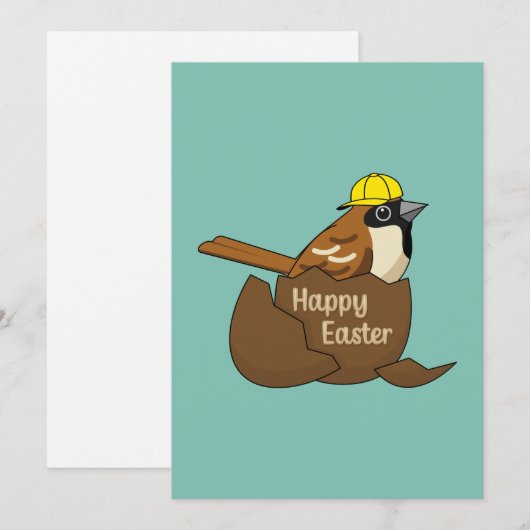 Schattigee Sparrow Chocolade Ei Happy Easter Feestdagenkaart (Voorkant / Achterkant)