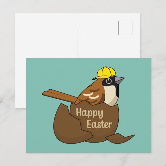 Schattigee Sparrow Chocolade Ei Happy Easter Feestdagenkaart (Voorkant / Achterkant)
