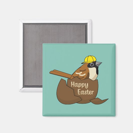 Schattigee Sparrow Chocolade Ei Happy Easter Magneet (Voorkant / Achterkant)