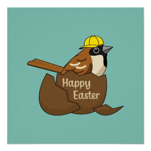 Schattigee Sparrow Chocolade Ei Happy Easter Perfect Poster (Voorkant)