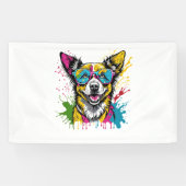 Schattigee spatten kleurrijke hond dragen zonnebri spandoek (Horizontaal)