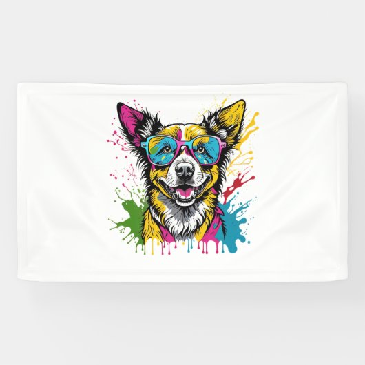 Schattigee spatten kleurrijke hond dragen zonnebri spandoek (Horizontaal)