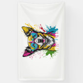 Schattigee spatten kleurrijke hond dragen zonnebri spandoek (Verticaal)