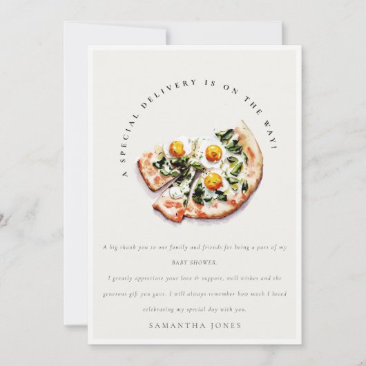 Schattigee speciale levering Pizza Baby shower Par Bedankkaart (Voorkant)