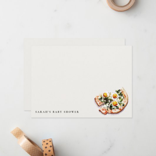 Schattigee speciale levering Pizza Baby shower Par Notitiekaartje (Voorkant / Achterkant in situ)