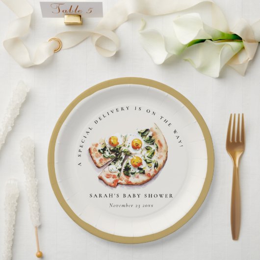 Schattigee speciale levering Pizza Baby shower Par Papieren Bordje (Huwelijk)