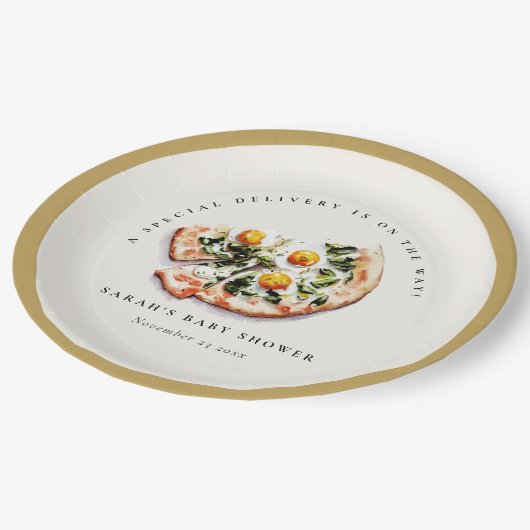 Schattigee speciale levering Pizza Baby shower Par Papieren Bordje (Gekanteld)