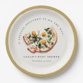 Schattigee speciale levering Pizza Baby shower Par Papieren Bordje (Voorkant)
