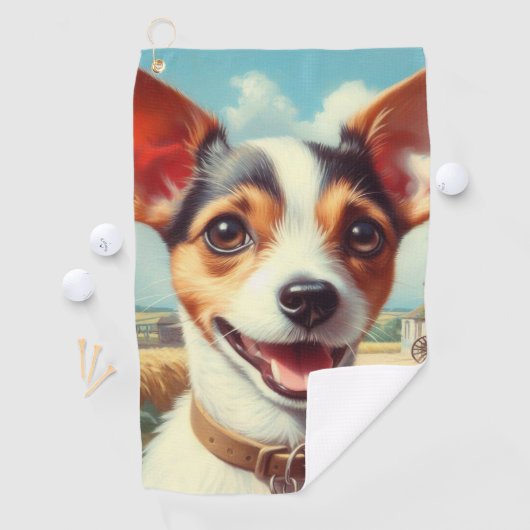 Schattigee Speelgoed Fox Terrier schilderij Golfhanddoek (Insitu)