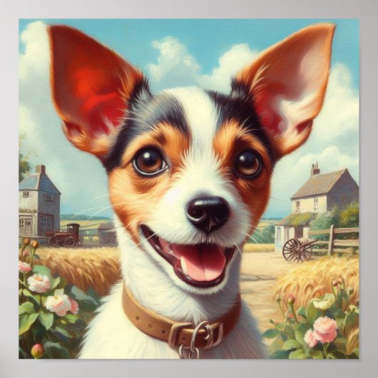 Schattigee Speelgoed Fox Terrier schilderij Poster (Voorkant)