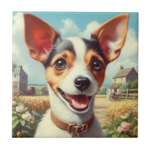 Schattigee Speelgoed Fox Terrier schilderij Tegeltje