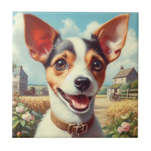 Schattigee Speelgoed Fox Terrier schilderij Tegeltje (Voorkant)