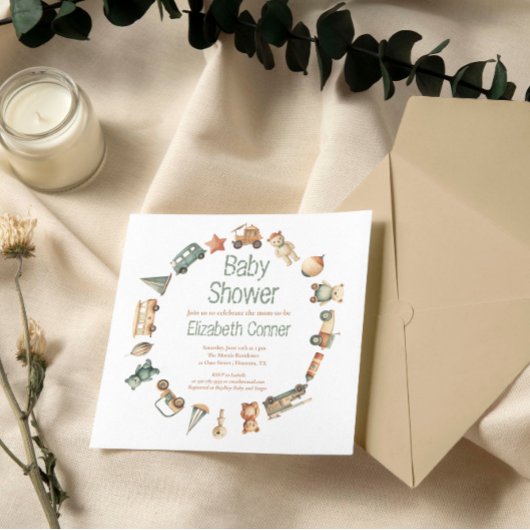 Schattigee  Speelgoed Krans Baby shower Uitnodigin Kaart