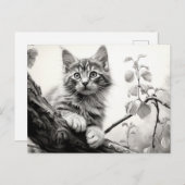 Schattigee speelkitten - Zwart-wit Tekenkunst Briefkaart (Voorkant / Achterkant)