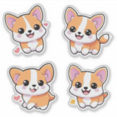 Schattigee speelse Corgi Dog Cartoon Sticker Art (Voorkant)