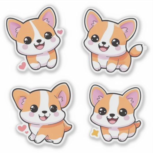 Schattigee speelse Corgi Dog Cartoon Sticker Art (Voorkant)