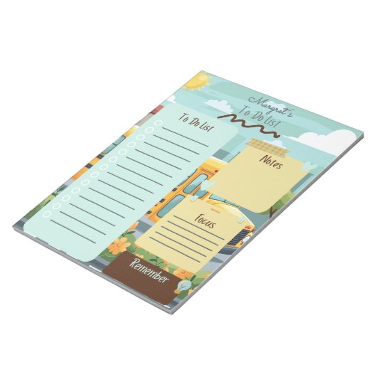 Schattigee speelse gepersonaliseerde school-thema  notitieblok (Schuin)