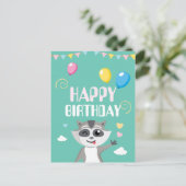 Schattigee speelse grappige wasbeer met ballonnen briefkaart (Staand voorkant)