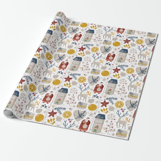 Schattigee speelse grillige kerstpictogrammen cadeaupapier (Uitgerold)