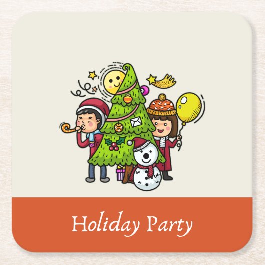 Schattigee speelse handgetekende feestdag kerst kartonnen onderzetters (Voorkant)