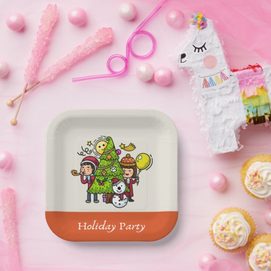 Schattigee speelse handgetekende feestdag kerst papieren bordje (Feest)