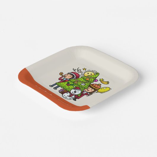 Schattigee speelse handgetekende feestdag kerst papieren bordje (Gebogen)