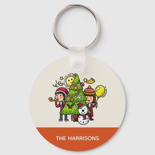 Schattigee speelse handgetekende feestdag kerst sleutelhanger (Achterkant)