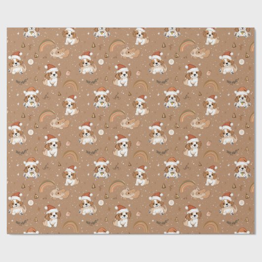 Schattigee speelse hond en sneeuwvlokken beige ker cadeaupapier (Vlak)