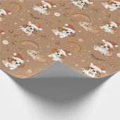 Schattigee speelse hond en sneeuwvlokken beige ker cadeaupapier (Hoek)