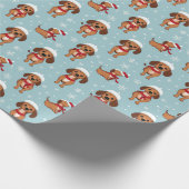 Schattigee speelse hond en sneeuwvlokken kerst cadeaupapier (Hoek)