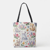 Schattigee speelse katten en bloemen Patroon Canva Tote Bag (Achterkant)