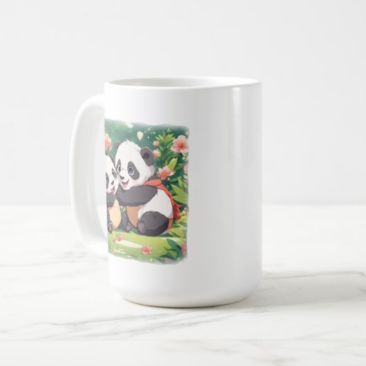 Schattigee speelse kleine panda's - anime stijl koffiemok (Voorkant links)
