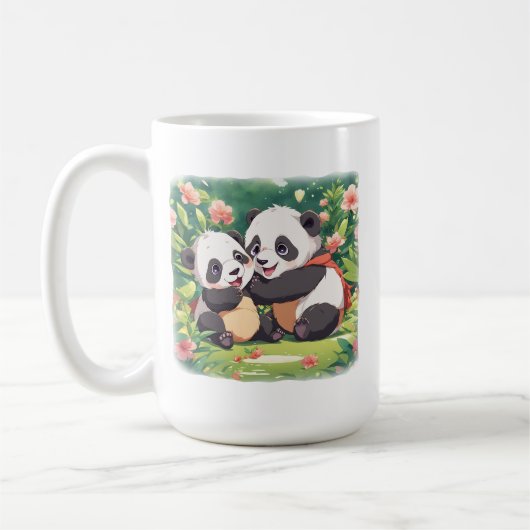 Schattigee speelse kleine panda's - anime stijl koffiemok (Links)