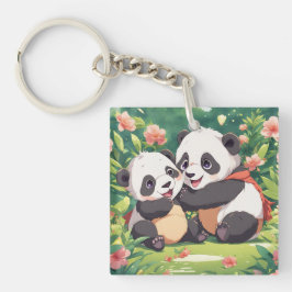 Schattigee speelse kleine panda's - anime stijl sleutelhanger