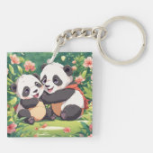 Schattigee speelse kleine panda's - anime stijl sleutelhanger (Achterkant)