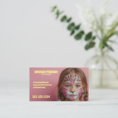 Schattigee Speelse Roze en Gele Girly Gezicht Schi Visitekaartje (Staand voorkant)