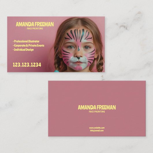 Schattigee Speelse Roze en Gele Girly Gezicht Schi Visitekaartje (Voorkant / Achterkant)