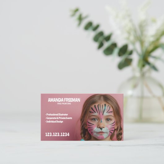 Schattigee Speelse Roze en Zwart Girly Gezicht Sch Visitekaartje (Staand voorkant)