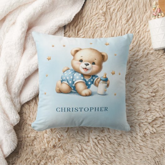 Schattigee speelse teddybeer met baby-flesje kussen (Deken)