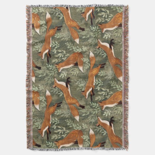 Schattigee speelse vossen in rood bruin op olijfgr deken (Voorkant Verticaal)