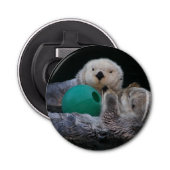 Schattigee speelse Zeeen otters Button Flesopener (Voorkant)