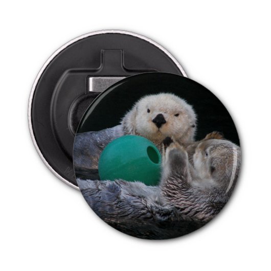 Schattigee speelse Zeeen otters Button Flesopener (Voorkant)