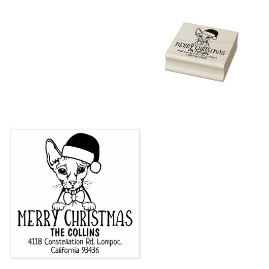 Schattigee Sphinx Cat Retour Adres Kerst Rubberstempel (Gestempeld)