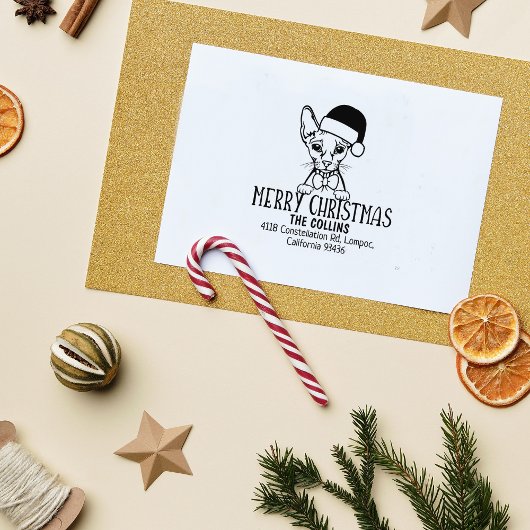 Schattigee Sphinx Cat Retour Adres Kerst Rubberstempel