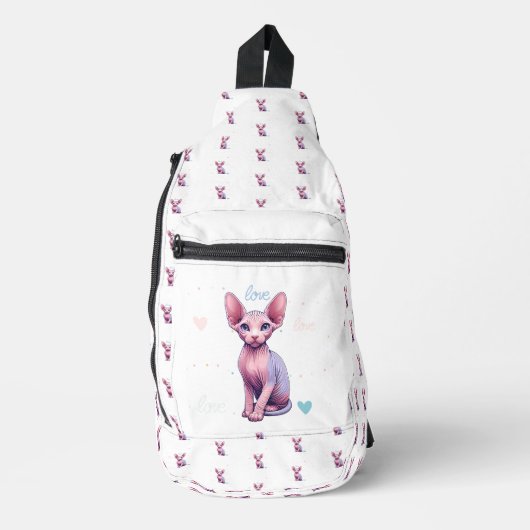 Schattigee Sphynx Cats Love Hearts Terug naar Scho Sling Bag (Voorkant)